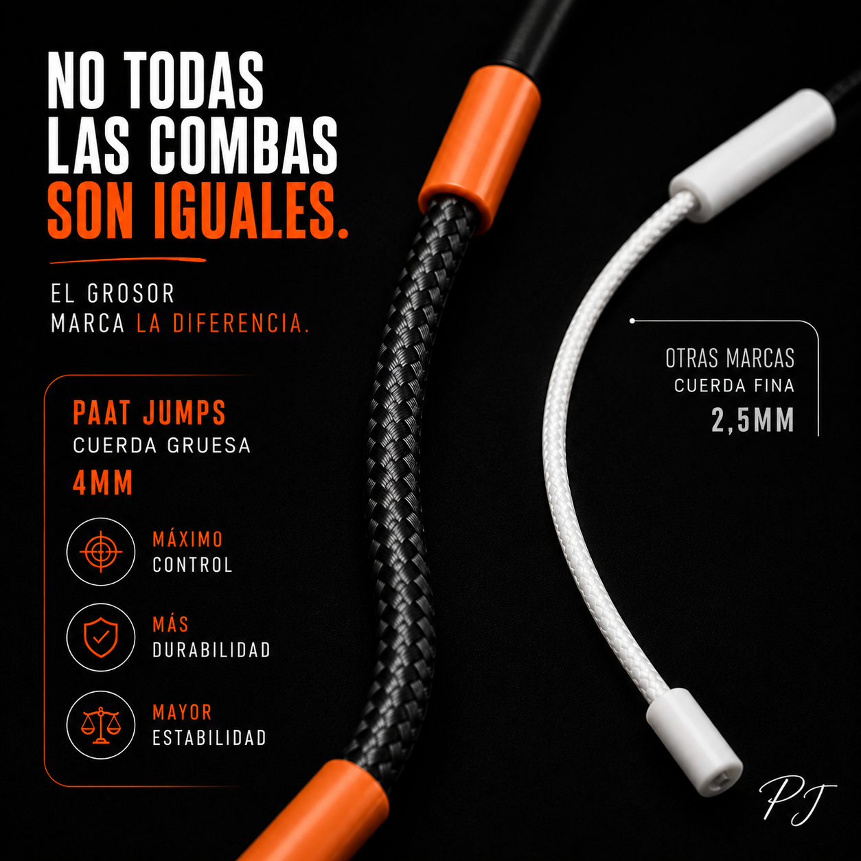 Paat Jumps · cuerda gruesa de 4 mm frente a los 2,5 mm de otras marcas: más control, durabilidad y estabilidad